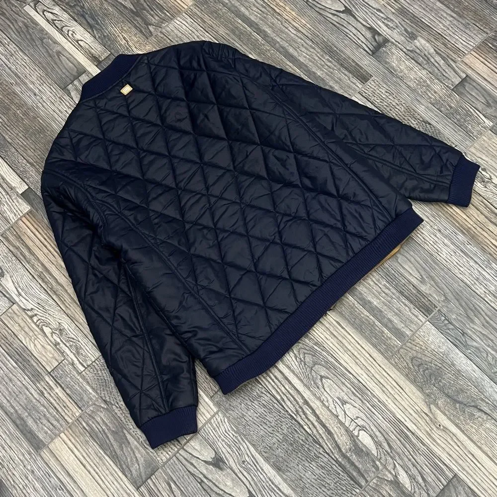 🔥🔥 Vintage‎ Y2K ECKO UNLTD. Quilted Puffer Bomber Jacket - Navy Blue/Gold - Sz